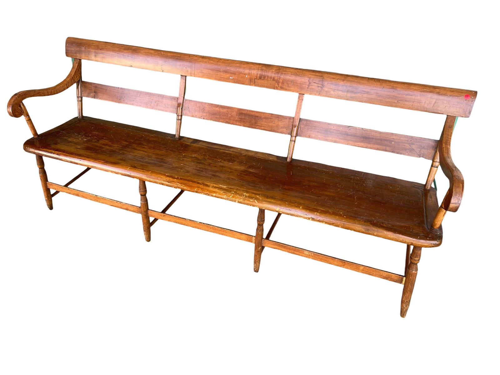 Antique Primitive Country Store / Farmhouse Long Wooden Bench with Arms (1 of 3)