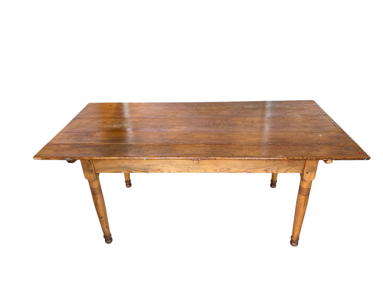 Antique Primitive Farmhouse Pine Dining / Work Table with Turned Legs (1 of 3)