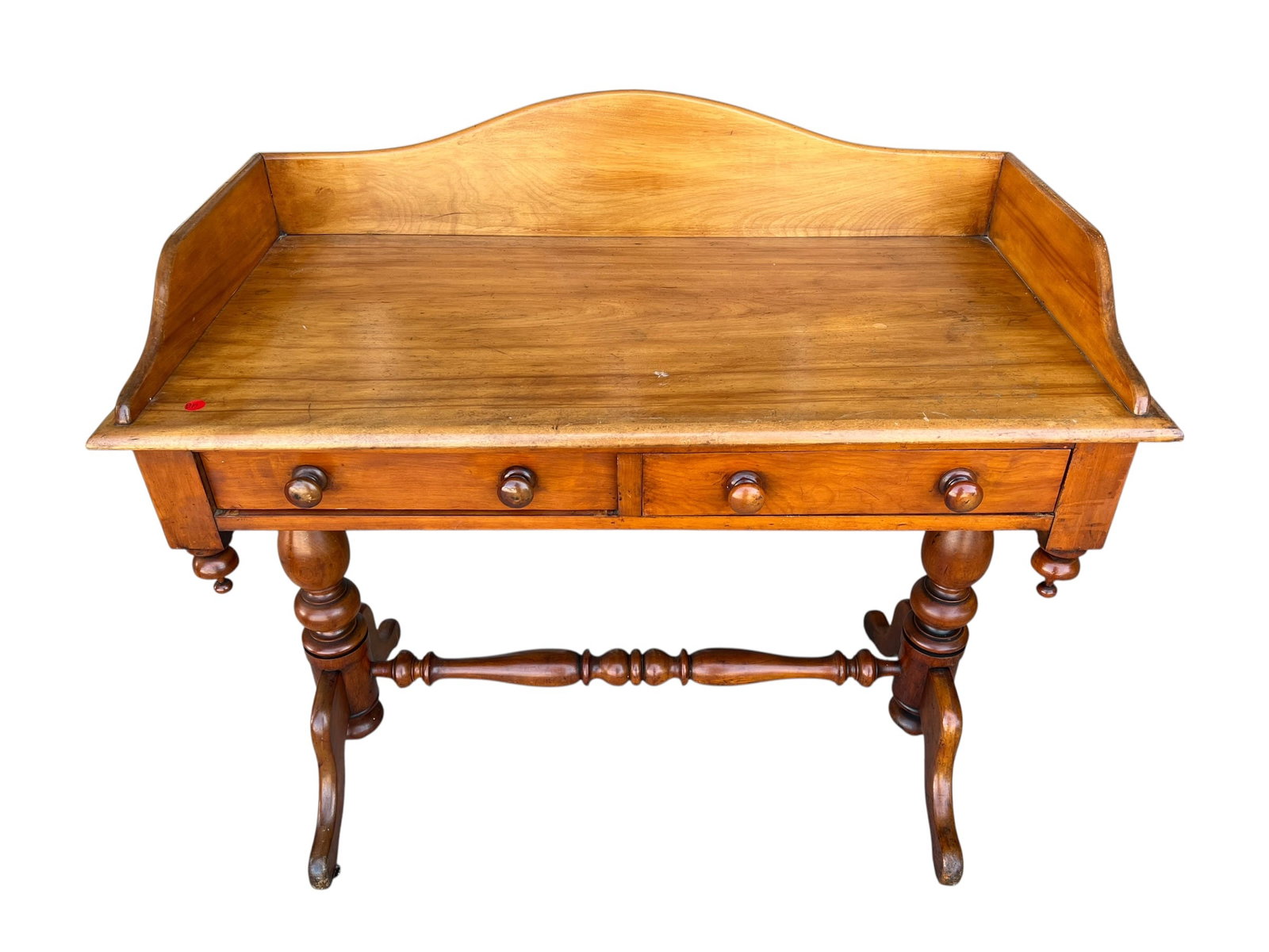 Antique Victorian Walnut Two-Drawer Writing Desk / Library Table with Gallery Back (1 of 6)