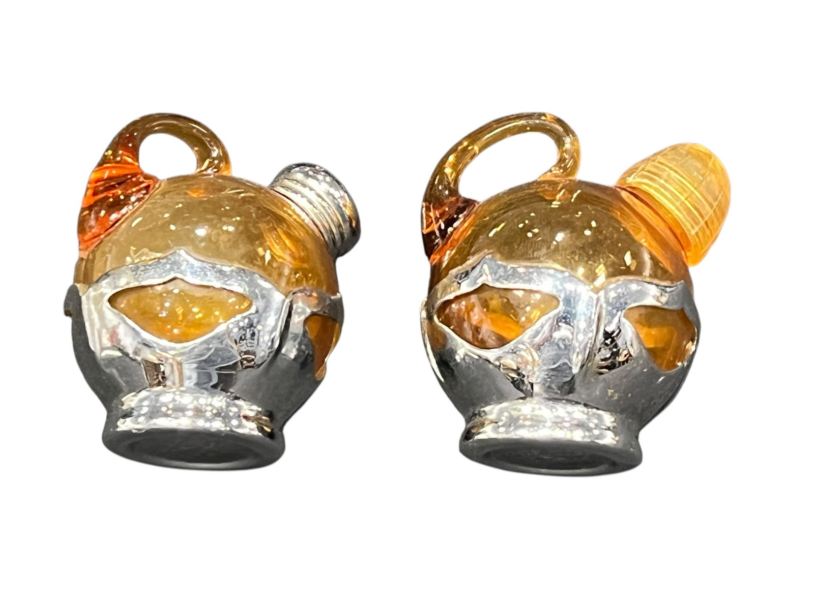 Pair of 1920s Art Deco Amber Glass & Sterling Silver – DeVilbiss Style salt & pepper (1 of 4)