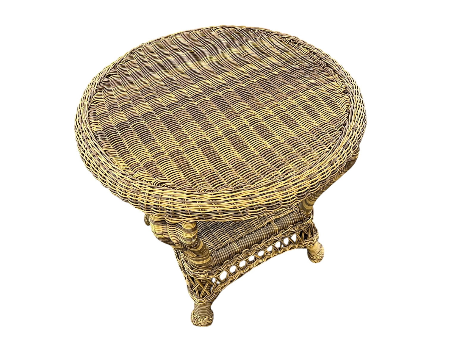 Vintage Round Wicker/Rattan Two-Tier Side Table - 2