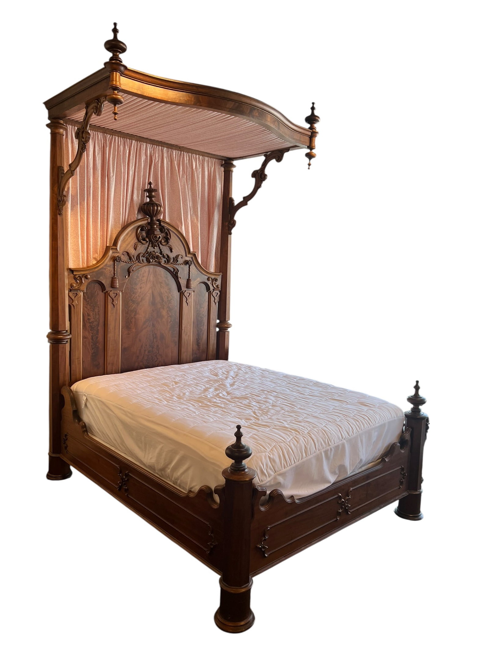 Elaborately Carved Victorian Walnut Half-Tester Canopy Bed (1 of 16)