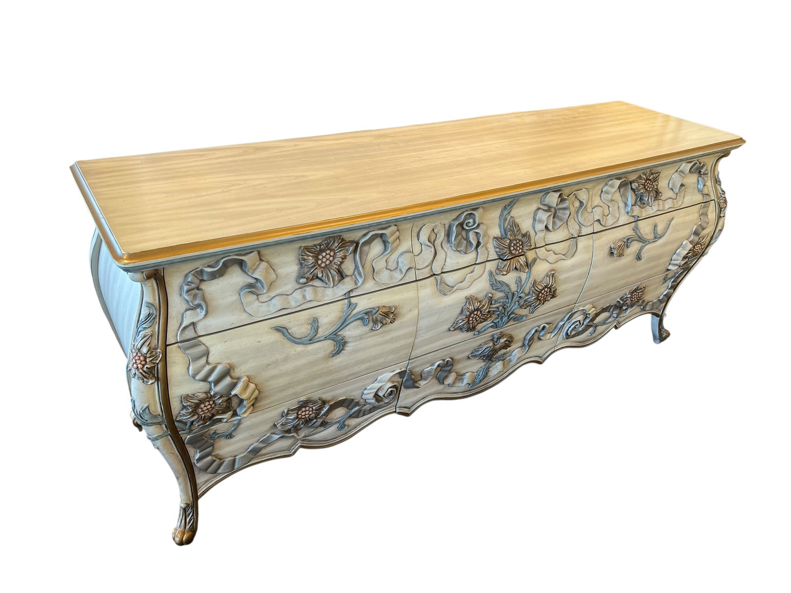 French Provincial Louis XV Style Floral Carved Nine-Drawer Dresser (1 of 10)