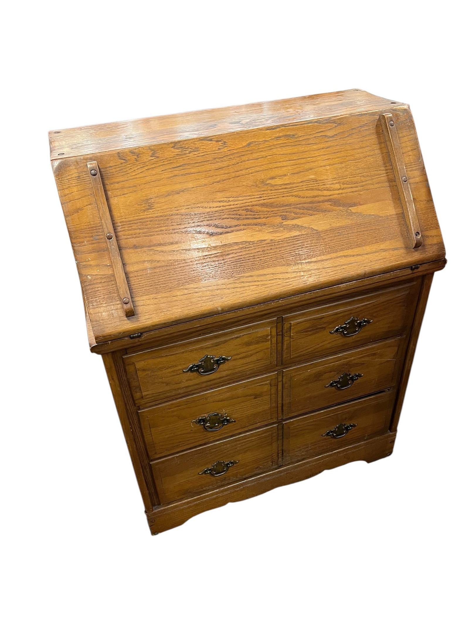 Vintage Oak Slant-Front Secretary Desk with Six-Drawer Chest (1 of 4)