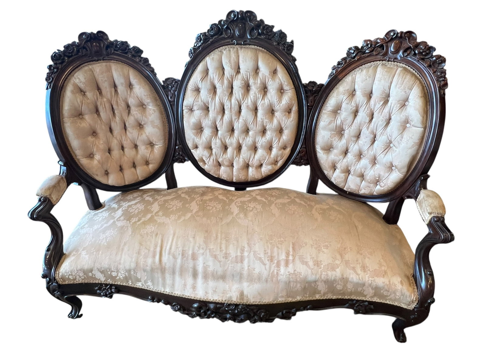 Antique Victorian Carved Rosewood Triple-Back Settee (1 of 7)