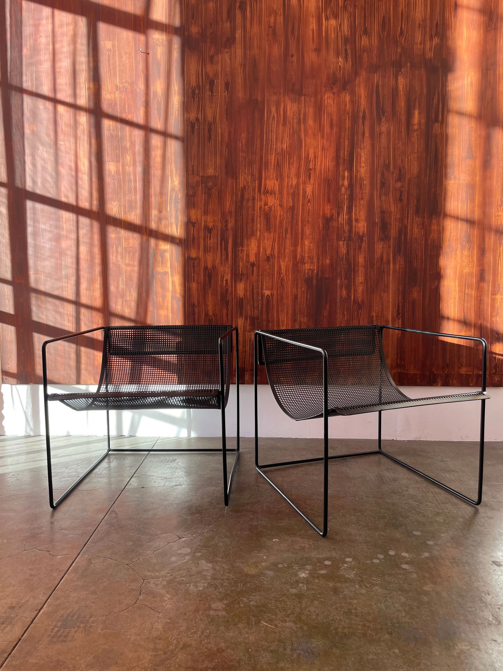 Pair of Black Perforated Metal Cube Chairs (1 of 9)