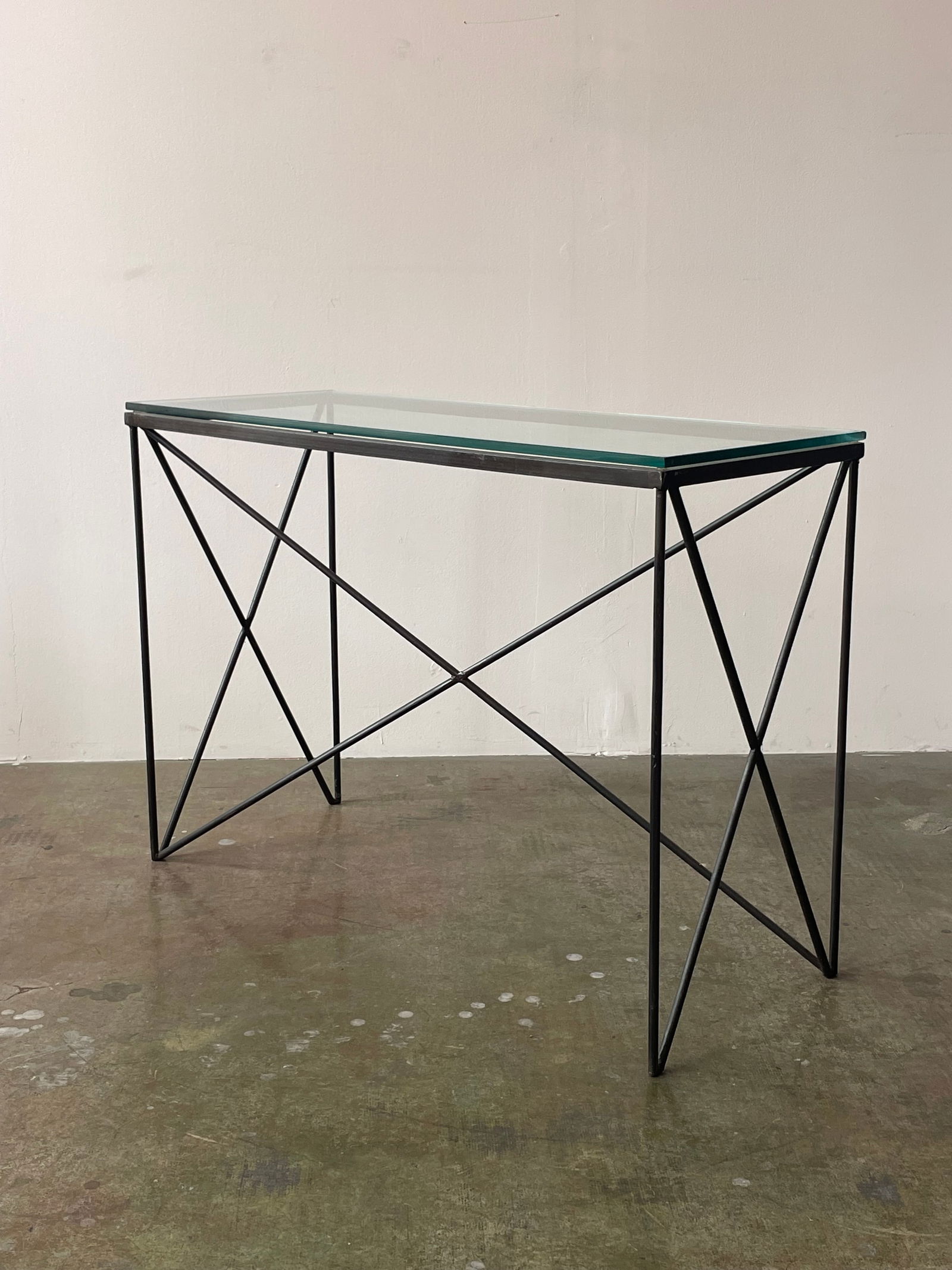 Black Geometric Metal Console Table with Glass Top (1 of 9)