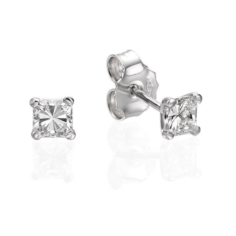 0.68 tcw Radiant Cut Natural Diamond in 18k White Gold Stud Earrings (1 of 4)