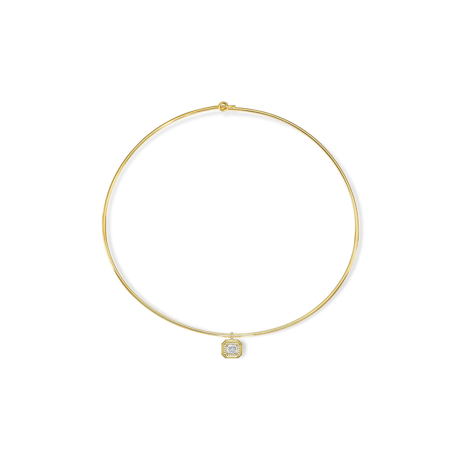 18k Yellow Gold Pendant Choker Necklace With 1.09ct Radiant Cut Natural Diamond (1 of 4)