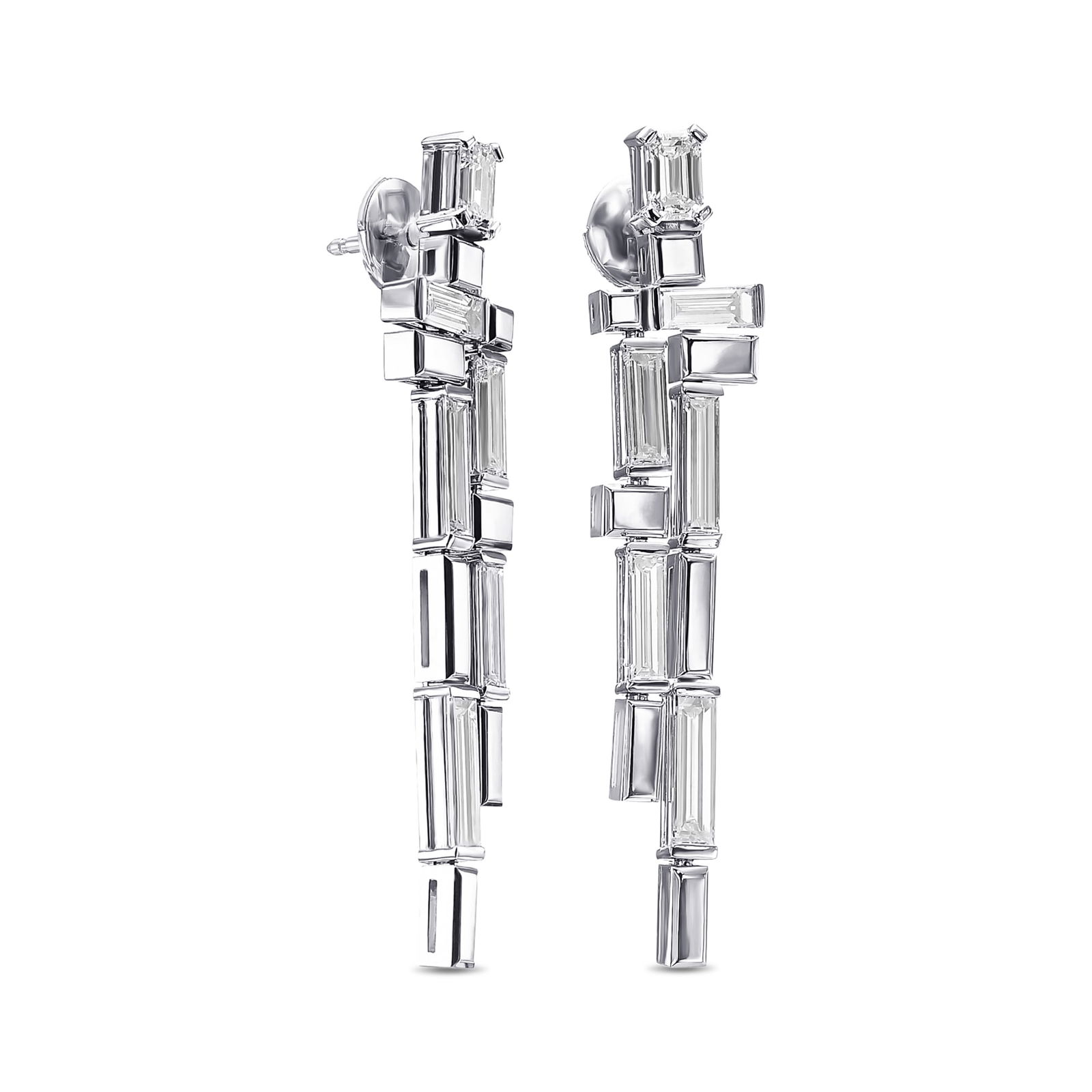 4.15 tcw Baguette Natural Diamond in 18k White Gold Dangling Earrings (1 of 14)