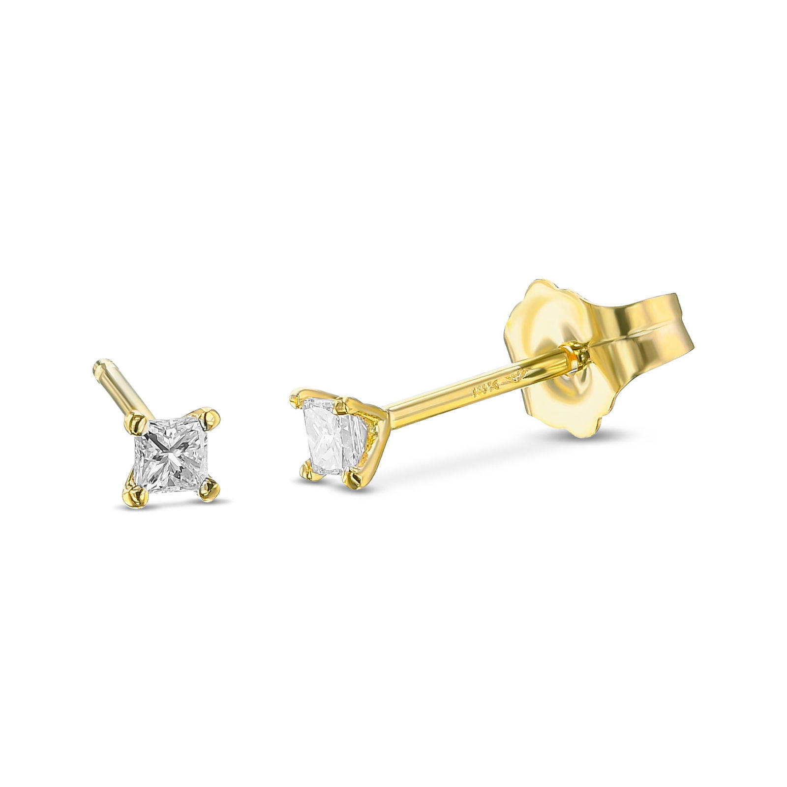 0.10 tcw Princess Cut Natural Diamond in 14k Yellow Gold Stud Earrrings (1 of 1)