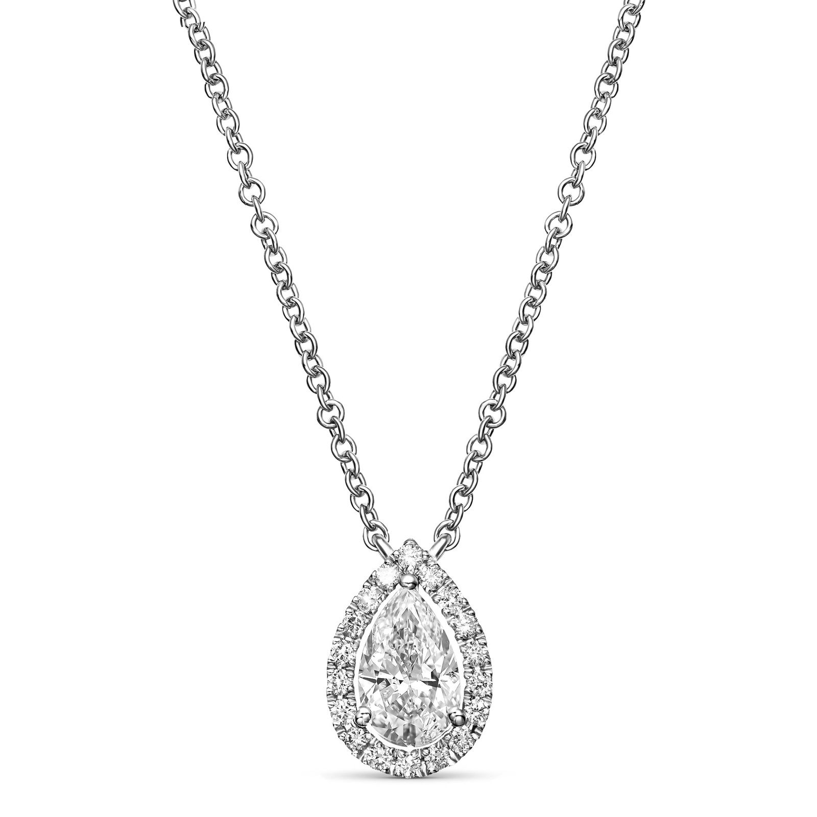 0.71 tcw Pear Shape Natural Diamond in 14k White Gold Halo Pendant (1 of 8)