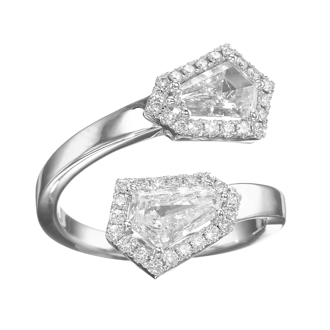 1.35 tcw Shield Shape Natural Diamond in 18k White Gold Toi & Moi Ring (1 of 7)