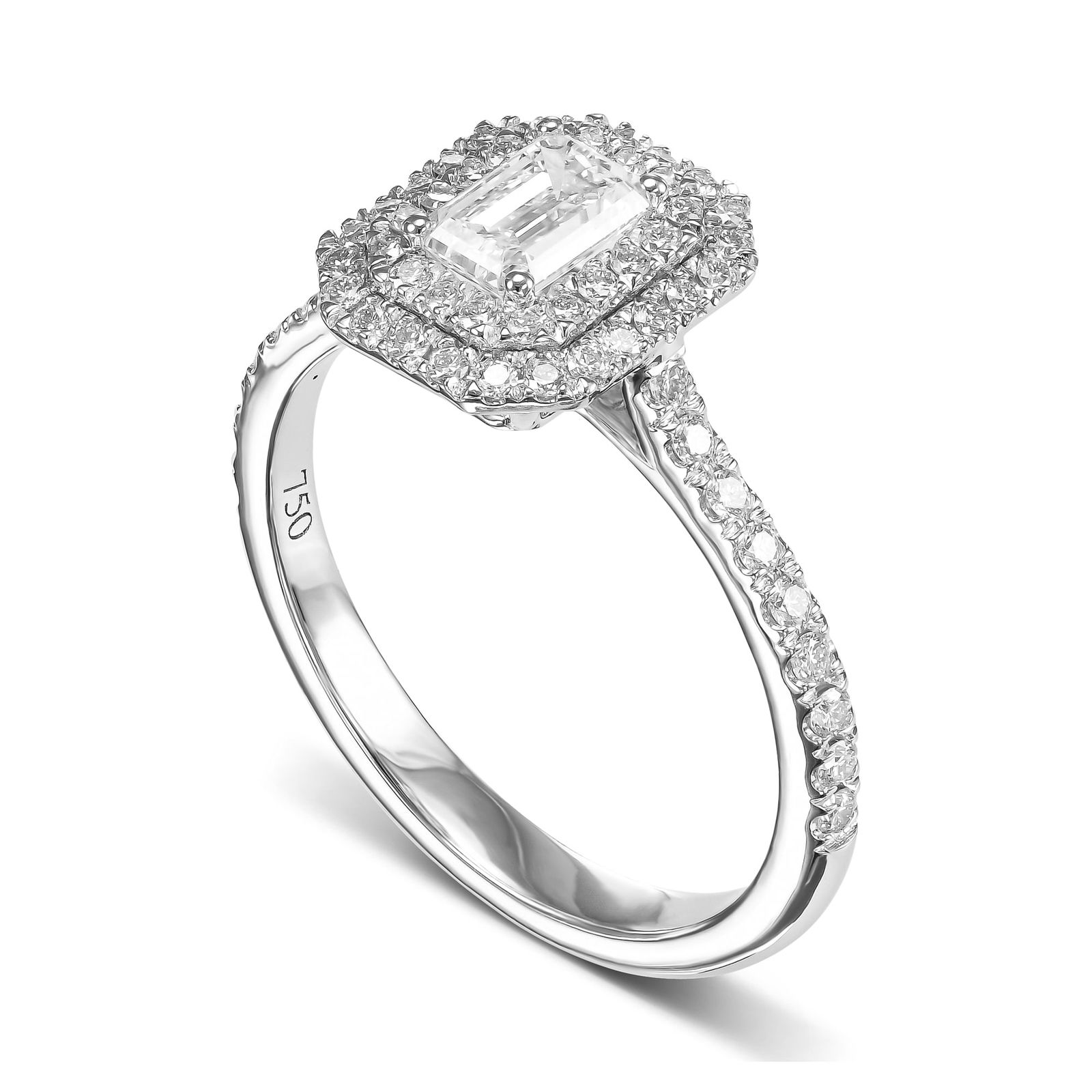 0.87 tcw Emerald Cut Natural Diamond in 18k White Gold engagement Ring (1 of 4)