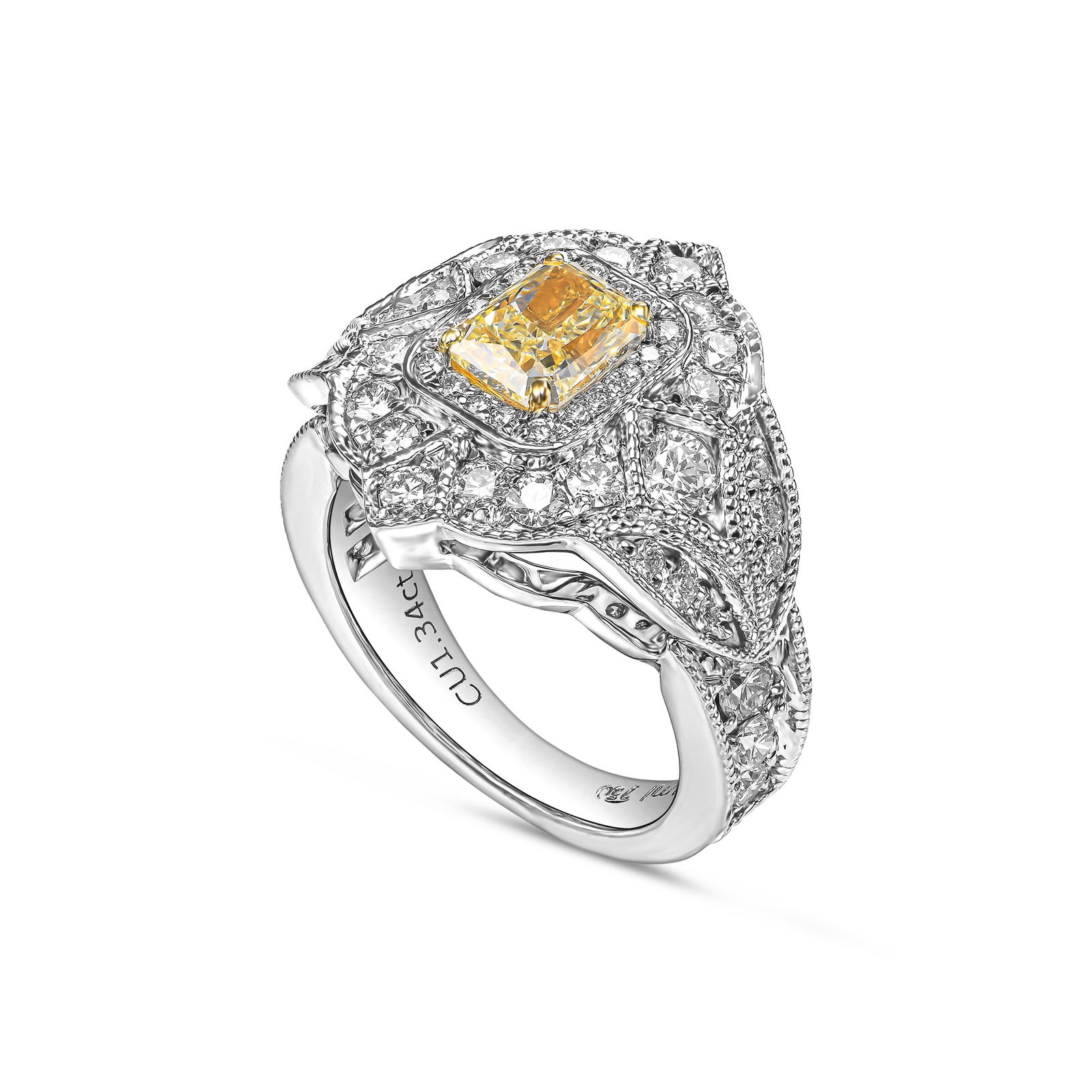 1.34 ct Radiant Cut Fancy Light Yellow Natural Diamond in 18k White Gold Statement Ring (1 of 8)