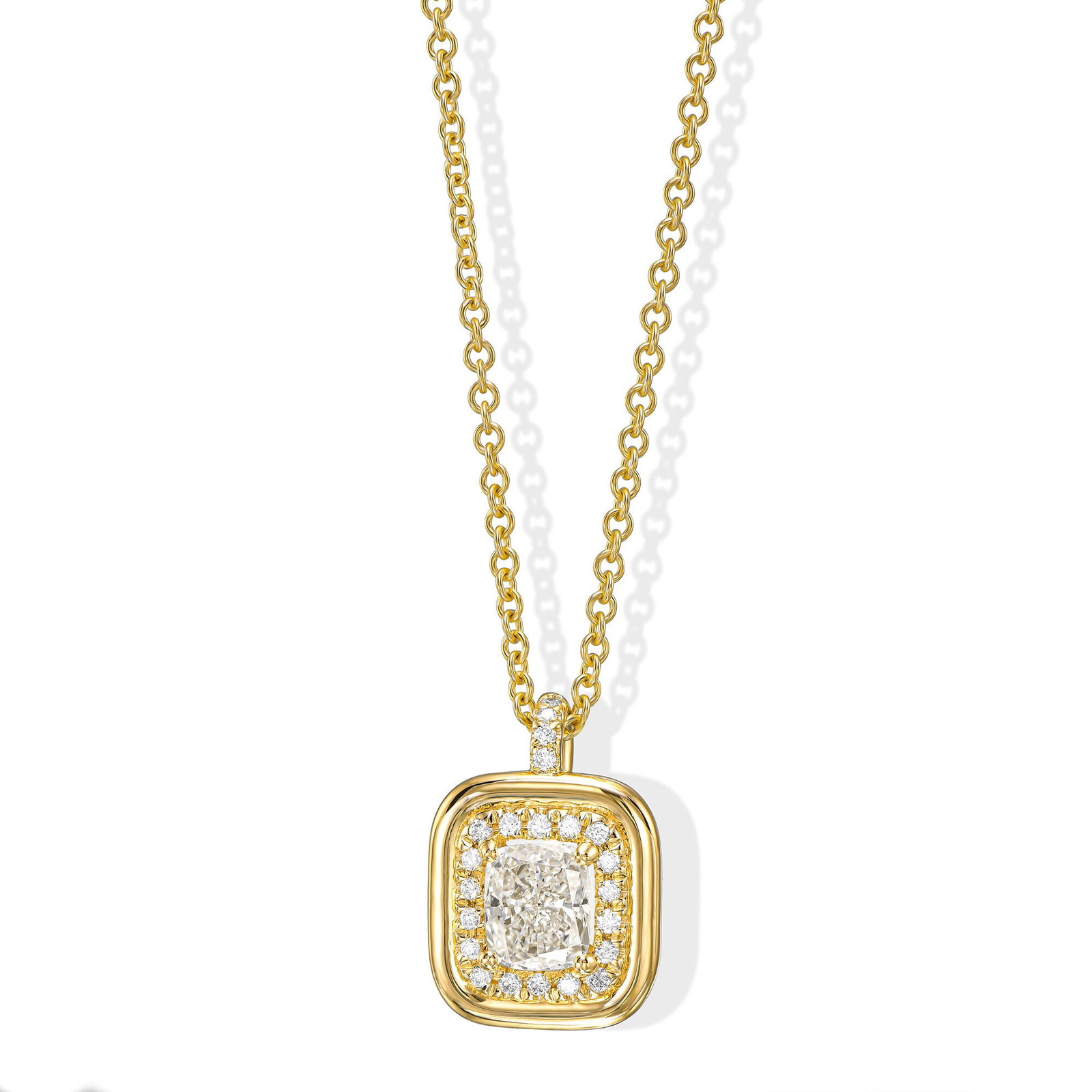 0.58 tcw Cushion Natural Diamond in 18k Yellow Gold Halo Pendant (1 of 5)