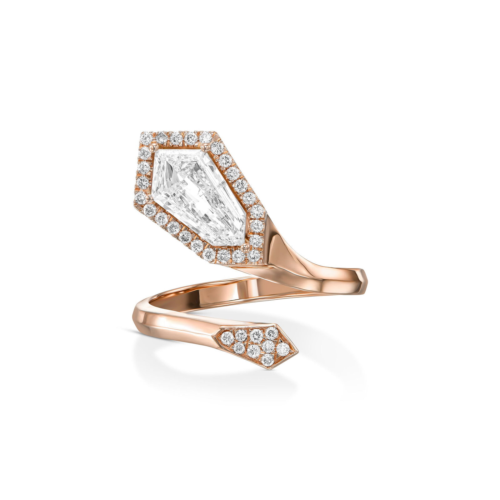 1.33tcw Kite Shape Natural Diamond in a 18k Rose Gold Statement Ring, Main Stone 1.13ct (Kite Shape) (1 of 7)