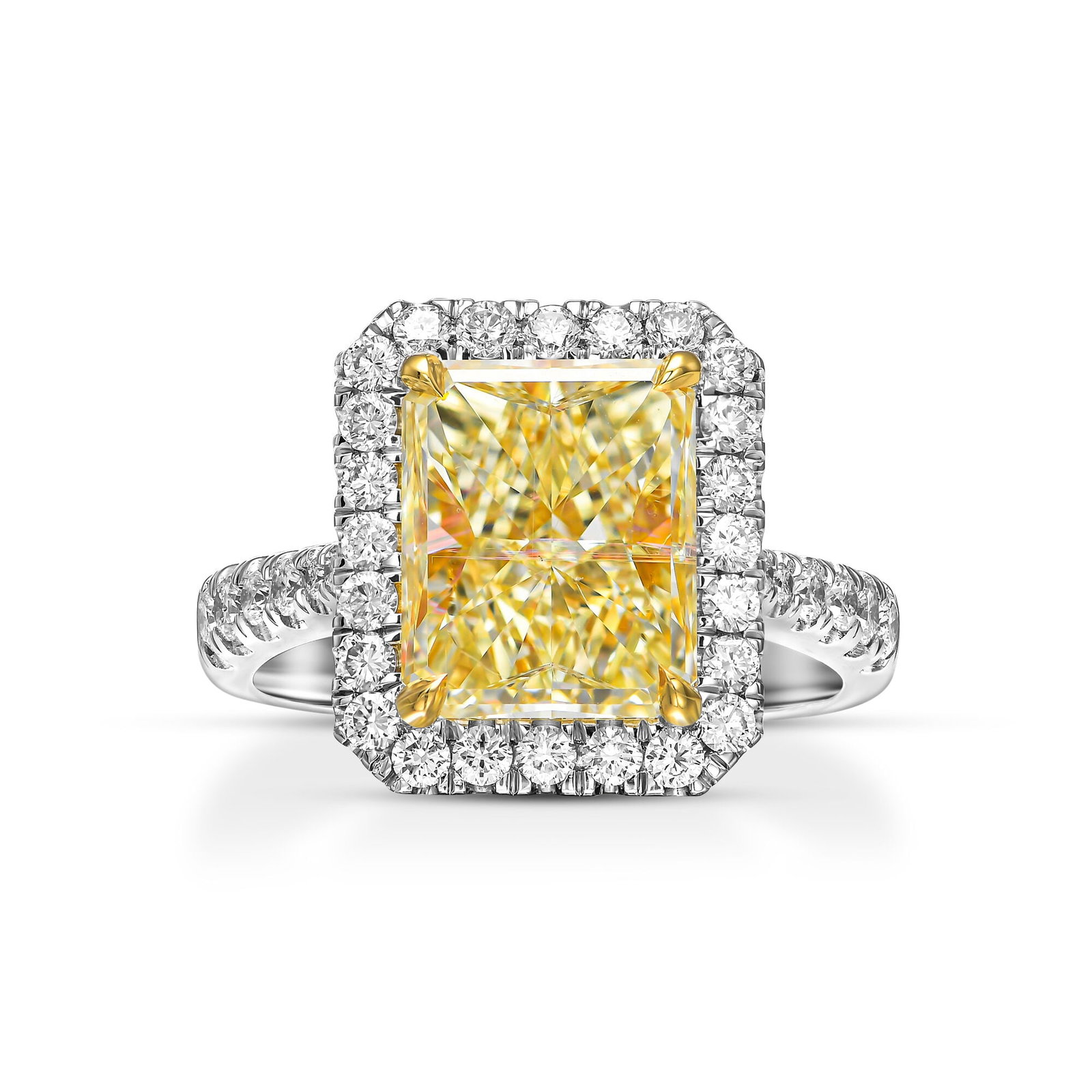18K White Gold Statement Ring With 3.54 TCW Fancy Yellow Natural Diamond (1 of 4)