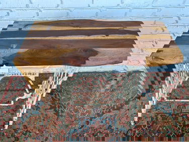Custom walnut & maple top, cast iron base table