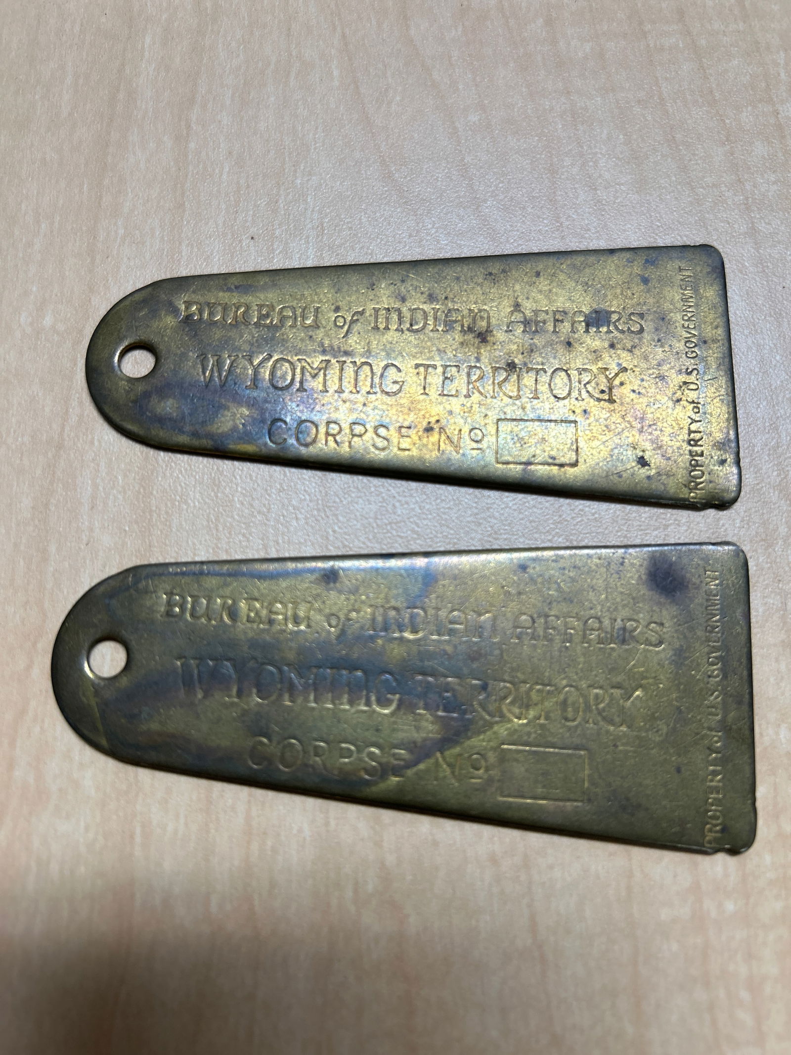 2 antique Wyoming territory Indian corpse tags (1 of 6)