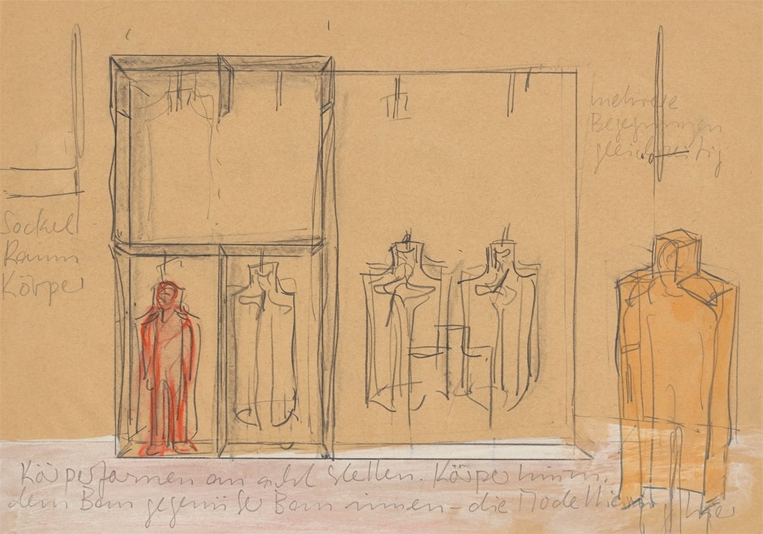 Franz Erhard Walther. Working drawing Westwerk. 1984: Franz Erhard Walther (Fulda 1939 – lives in Fulda). Working drawing Westwerk. 1984 Pencil, coloured pencil, gouache and opaque white on thin paper. 21 × 29,7 cm (8 ¼