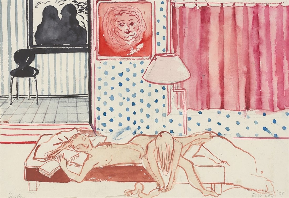 Rosa Loy. ”Schatten”. 2005: Rosa Loy (Zwickau 1958 – lives in Leipzig). ”Schatten”. 2005 Watercolour, India ink and pencil on thin laid paper. 20,6 × 29,8 cm (8 ⅛ × 