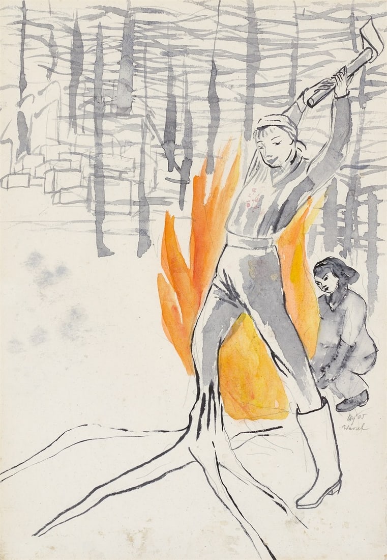 Rosa Loy. ”Wurzel”. 2005: Rosa Loy (Zwickau 1958 – lives in Leipzig). ”Wurzel”. 2005 Watercolour and pencil on thin laid paper. 29,6 × 20,3 cm (11 ⅝ × 8 in.)