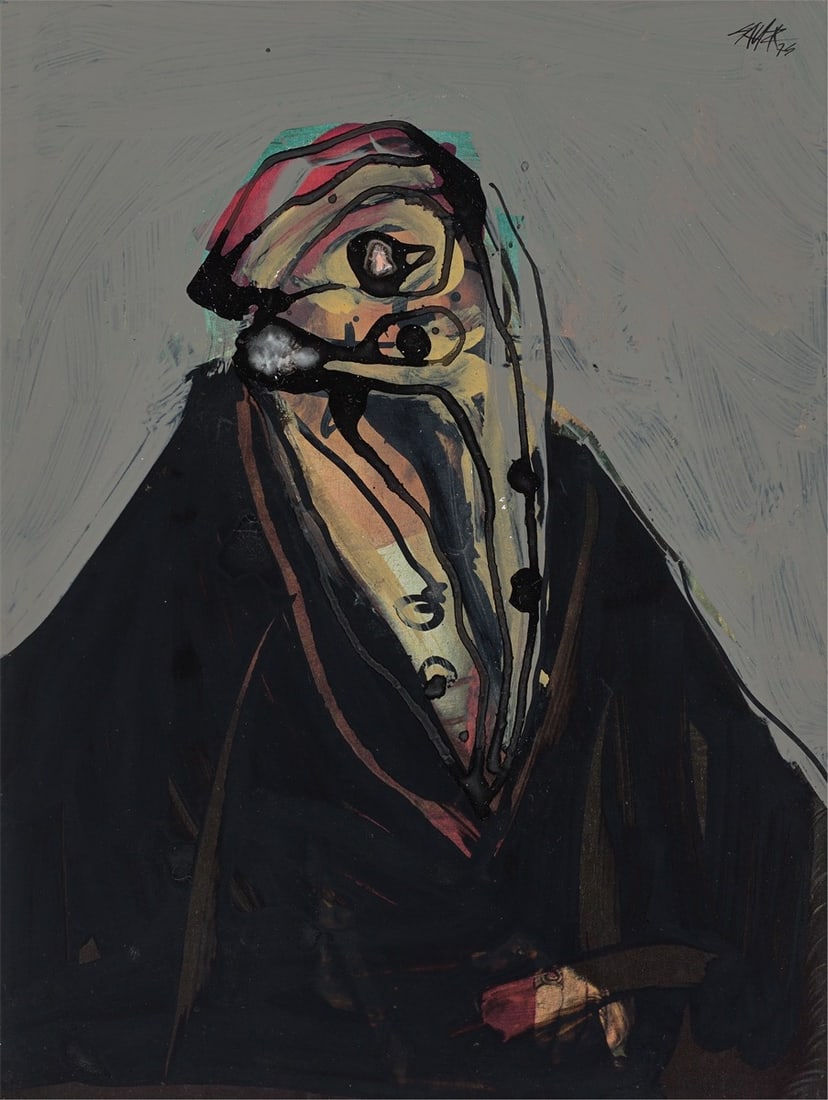 Antonio Saura. Untitled. 1974: Antonio Saura (1930 – Huesca – 1998). Untitled. 1974 India ink and gouache on illustrated book page. 26,2 × 19,8 cm (10 ⅜ × 7 ¾ 