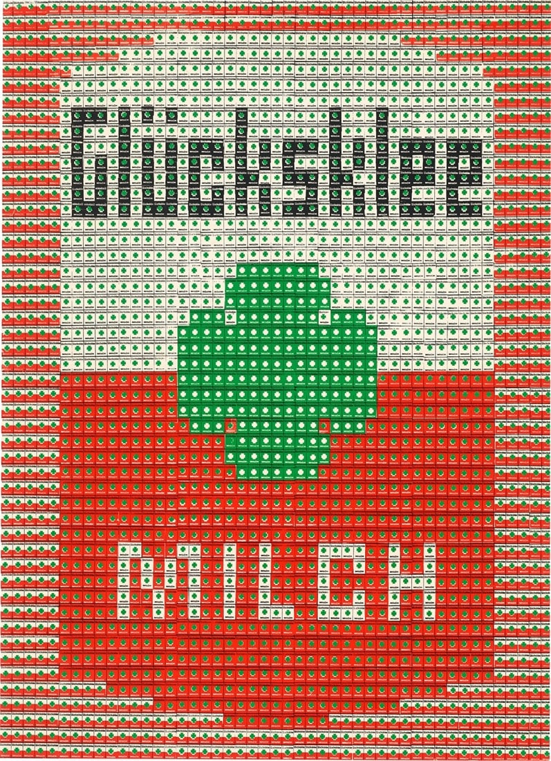 Thomas Bayrle. ”Glückskleemilch”. 1968: Thomas Bayrle (Berlin 1937 – lives in Frankfurt am Main). ”Glückskleemilch”. 1968 Colour silkscreen on heavy paper. 83,6 × 60,8 cm (32 ⅞ 