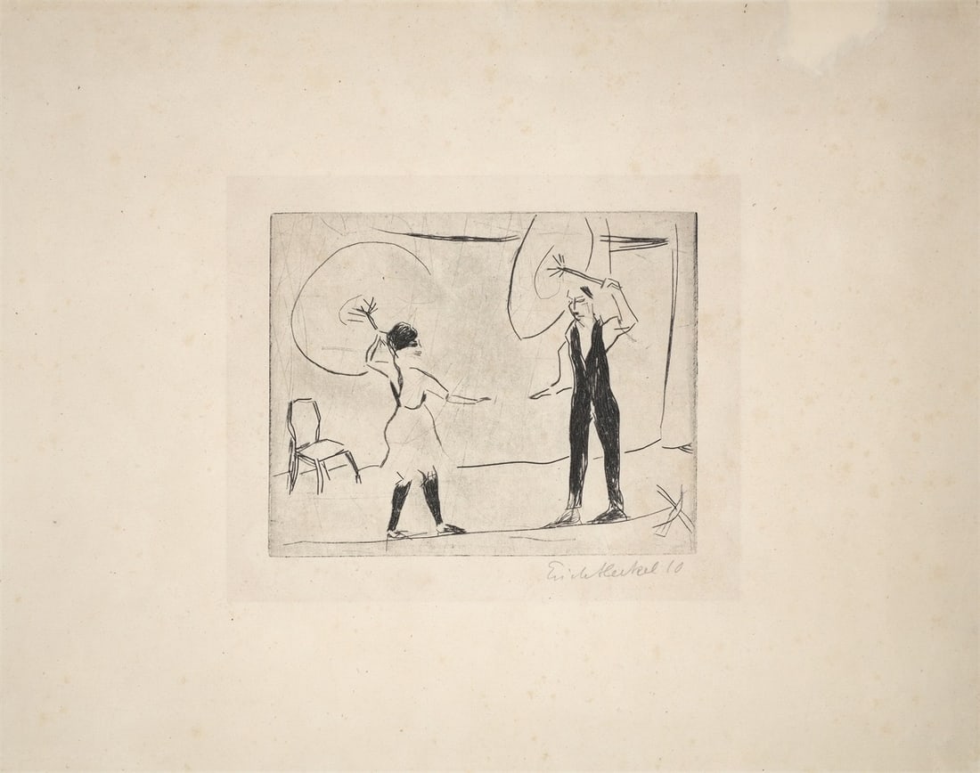 Erich Heckel. ”Seiltänzer”. 1910: Erich Heckel (Döbeln 1883 – 1970 Radolfzell on Lake Constance). ”Seiltänzer”. 1910 Drypoint on wove paper. 20 × 24,9 cm (45,9 × 58 cm) (7 U