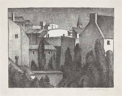 Alexander Kanoldt. ”Aus Schwabing”. 1927: Alexander Kanoldt (Karlsruhe 1881 – 1939 Berlin). ”Aus Schwabing”. 1927 Lithograph on laid paper. 23,8 × 31,1 cm (46,5 × 60 cm) (9 ⅜
