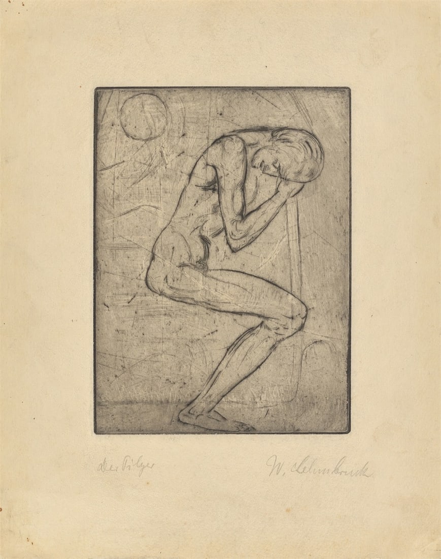 Wilhelm Lehmbruck. ”Der Pilger”. 1912: Wilhelm Lehmbruck (Duisburg 1881 – 1919 Berlin). ”Der Pilger”. 1912 Drypoint on cream wove paper. 19,8 × 14,7 cm (32,8 × 25,7 cm) (7 