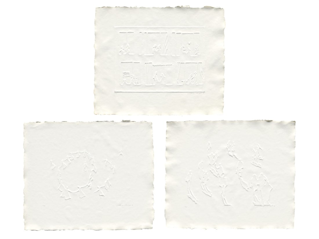 Werner Berges. ”Begegnungen”. 1982: Werner Berges (Cloppenburg 1941 – 2017 Schallstadt near Freiburg). ”Begegnungen”. 1982 9 sheets: embossing on laid paper, in the original cardboard box. Each: 48 × 58&