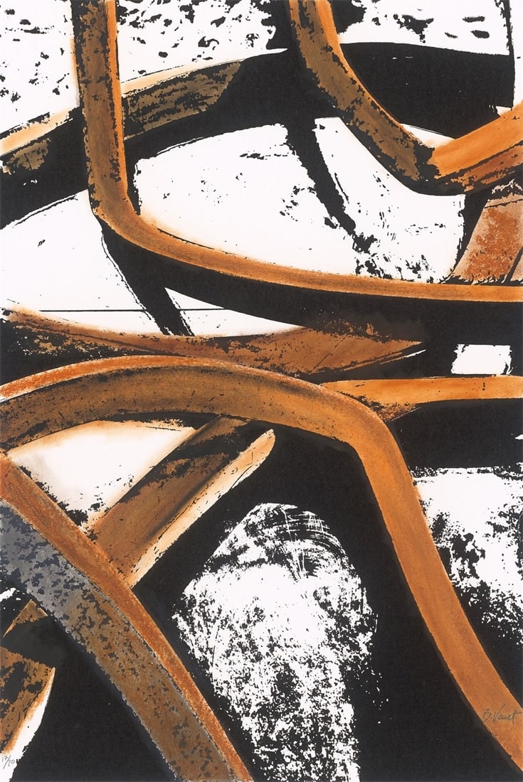 Bernar Venet. ”IX Combinaison aléatoire de lignes indéterminées”. 2022: Bernar Venet (Château-Arnoux-Saint-Auban 1941 – lives in Le Muy/France). ”IX Combinaison aléatoire de lignes indéterminées”. 2022 Oil stick over silkscreen on wov