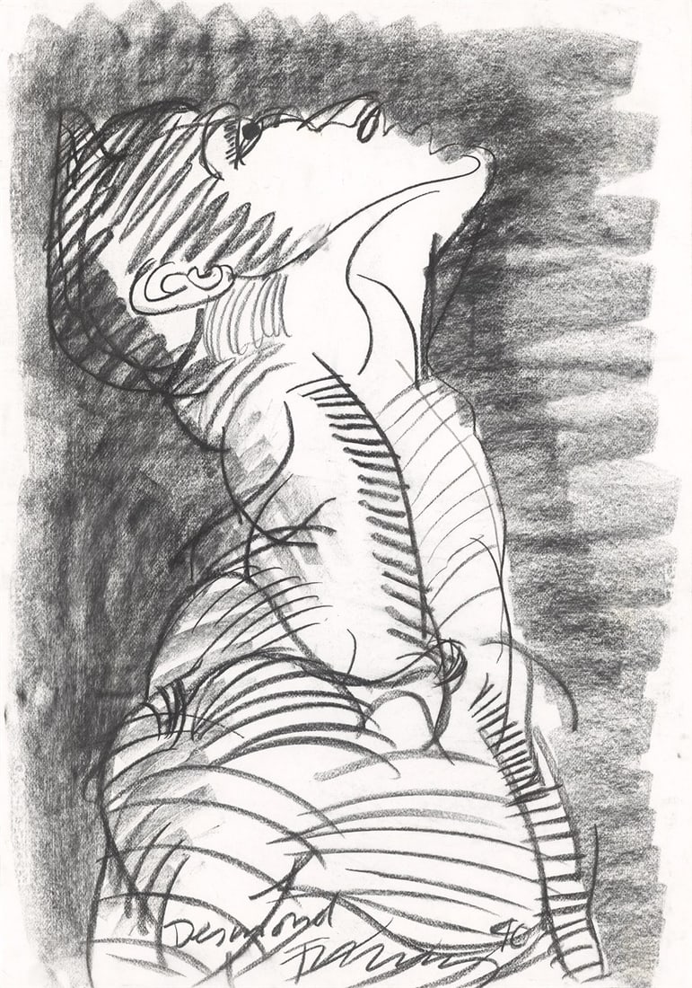 Rainer Fetting. ”Desmond”. 1990: Rainer Fetting (Wilhelmshaven 1949 – lives in Berlin). ”Desmond”. 1990 Charcoal on wove paper. 100 × 70 cm (39 ⅜ × 27 ½ i