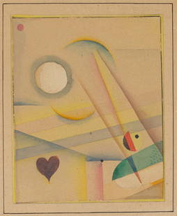 Hans Reichel. Abstract composition with moon and heart. Circa 1923: Hans Reichel (W&#252;rzburg 1892 &#8211; 1958 Paris). Abstract composition with moon and heart. Circa 1923 Watercolour and felt-tip pen on heavy paper mounted on cardboard. 12,9&nbsp;&#215;&nbsp;10,5&