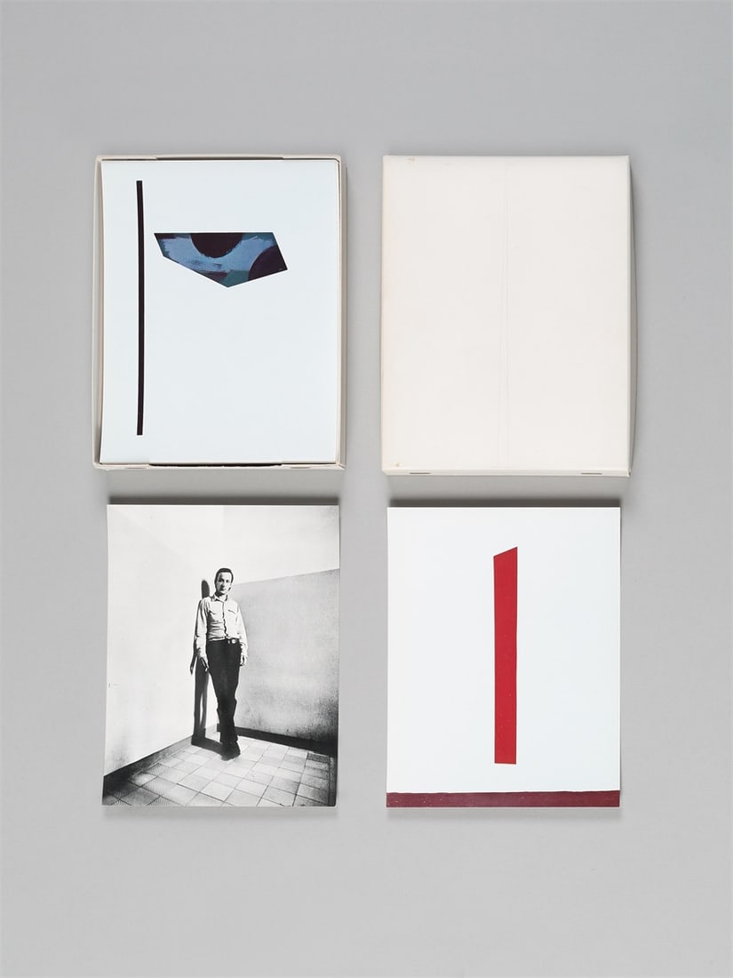 Blinky Palermo. ”Palermo Objekte” (Ausstellungskatalog). 1973: Blinky Palermo (Leipzig 1943 – 1977 Kurumba/Maldives). ”Palermo Objekte” (Ausstellungskatalog). 1973 Pencil on original cardboard box. Contents: 31 images after photographs of works