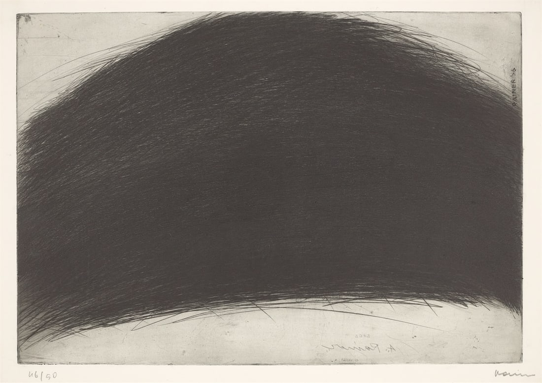 Arnulf Rainer. ”Berg”. 1963: Arnulf Rainer (Baden near Vienna 1929 – lives in Enzenkirchen and Tenerife). ”Berg”. 1963 Drypoint on zinc on paper. 34,8 × 49,5 cm (38,3 × 53,7&nb