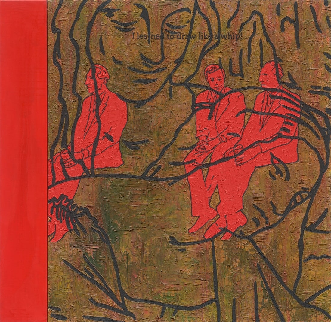 George Pusenkoff. ”Duchamps”.: George Pusenkoff (Krasnapolle/Belarus 1953 – lives in Cologne). ”Duchamps”. Acrylic on canvas. 140,5 × 139,5 cm (55 ⅜ × 54 ⅞