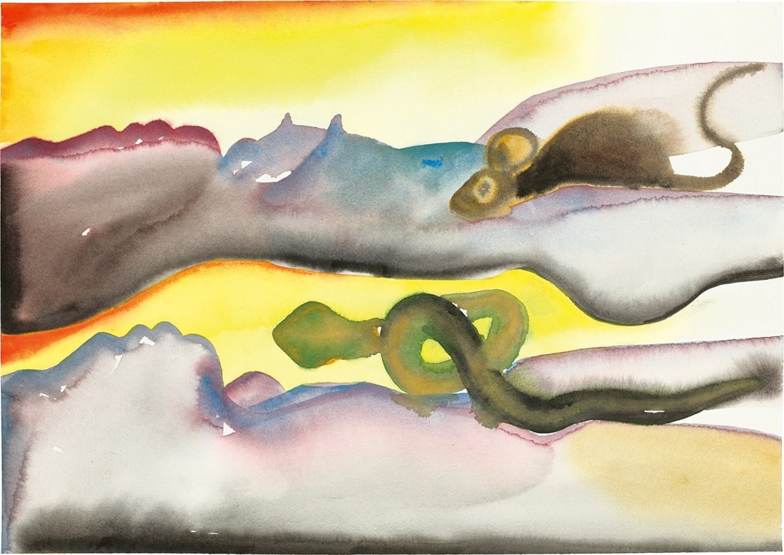 Francesco Clemente. ”dream”. 1996: Francesco Clemente (Naples 1952 – lives in New York, Chennai and Varanasi/India). ”dream”. 1996 Watercolour on wove paper. 35,9 × 50,8 cm (14 ⅛ 