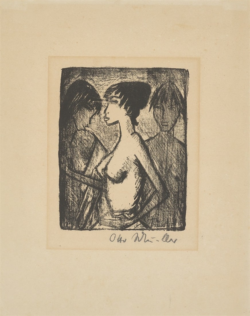 Otto Mueller. ”Mädchen-Halbakt im Profil (vor einem Bild)”. 1922: Otto Mueller (Liebau, Silesia 1874 – 1930 Wrocław). ”Mädchen-Halbakt im Profil (vor einem Bild)”. 1922 Lithograph on Japan paper. 22 × 17,5 cm (43,1&nbs