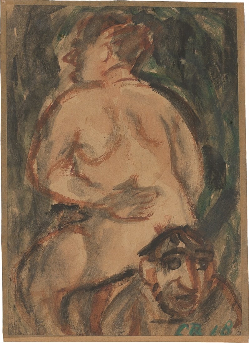 Christian Rohlfs. ”Paar”. 1918: Christian Rohlfs (Niendorf 1849 – 1938 Hagen). ”Paar”. 1918 Watercolour. 18,4 × 13,2 cm (7 ¼ × 5 ¼ in.). Monogrammed and dated lower
