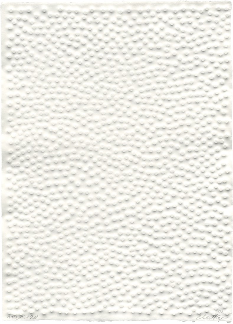 Günther Uecker. From: ”Graphein”. 2002: Günther Uecker (Wendorf/Mecklenburg 1930 – 2025 Düsseldorf). From: ”Graphein”. 2002 Embossing on laid paper. 69,8 × 50,2 cm (27 ½ ×&