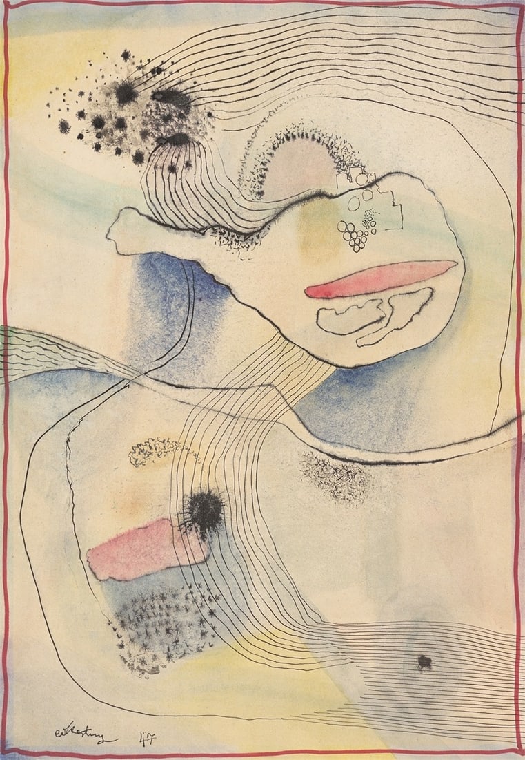 Edmund Kesting. ”Taifun”. 1947: Edmund Kesting (Dresden 1892 – 1970 Birkenwerder). ”Taifun”. 1947 India ink and watercolour on paper (from a sketch book). 40 × 27,8 cm (15 ¾ ×