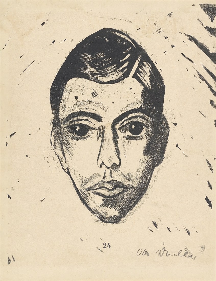 Otto Mueller. ”Kriegskamerad Montel (Jünglingskopf, Namur 1918)”. 1921: Otto Mueller (Liebau, Silesia 1874 – 1930 Wrocław). ”Kriegskamerad Montel (Jünglingskopf, Namur 1918)”. 1921 Lithograph on buff-coloured wove paper. 35 × 28&