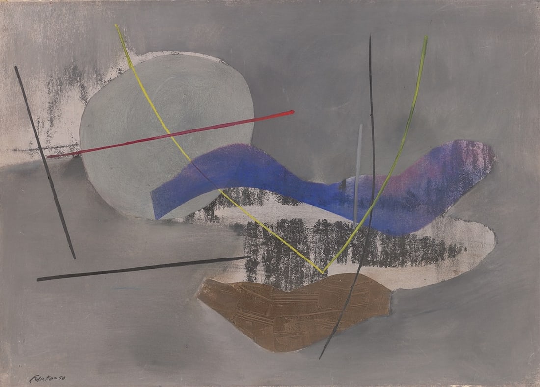 Fritz Winter. ”Kühl”. 1950: Fritz Winter (Altenbögge 1905 – 1976 Herrsching am Ammersee). ”Kühl”. 1950 Oil on paper, mounted on masonite. 50 × 69,8 cm (19 ⅝ ×&