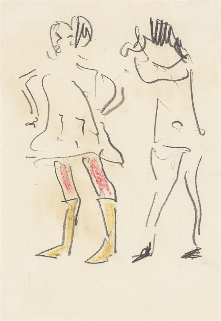 Erich Heckel. Figure drawing. Circa 1910: Erich Heckel (Döbeln 1883 – 1970 Radolfzell on Lake Constance). Figure drawing. Circa 1910 Pencil and coloured pencil on paper. 14,2 × 9,9 cm (5 ⅝ ×