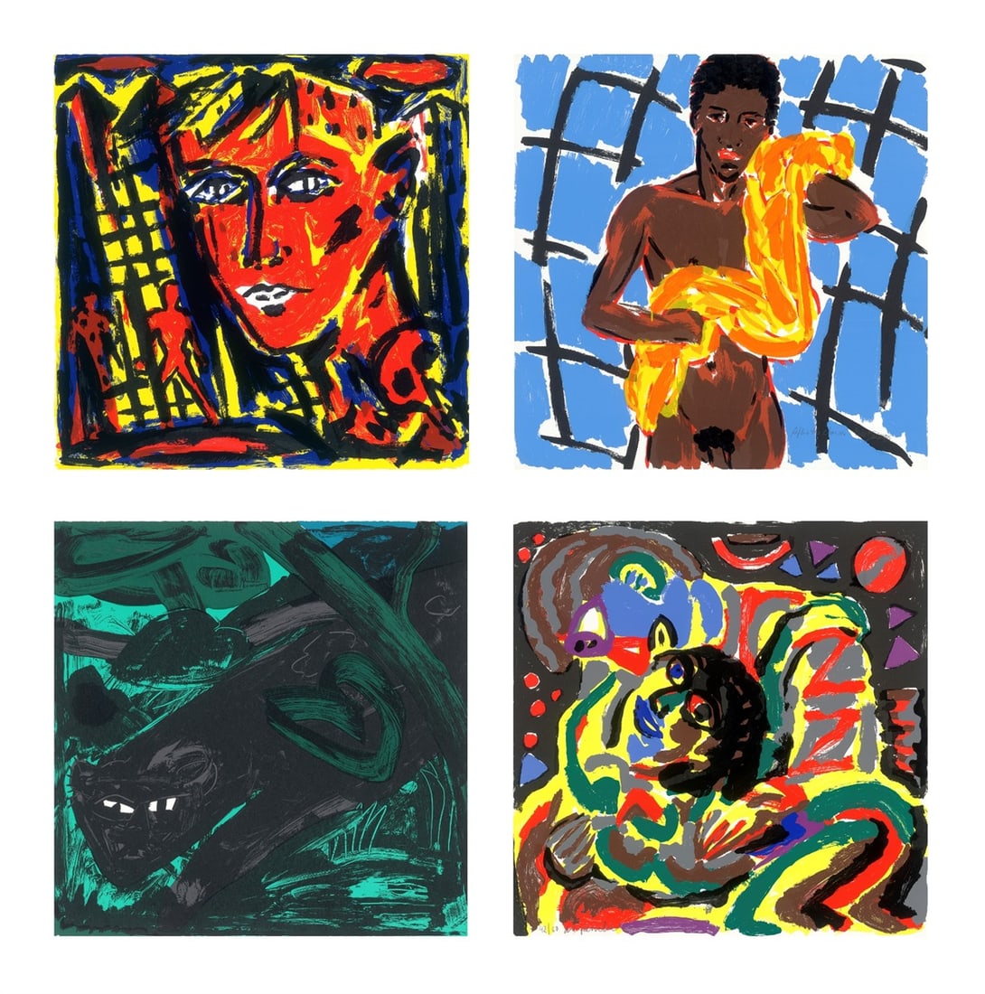 Portfolio. ”8 Für Berlin”. 1986: Portfolio. ”8 Für Berlin”. 1986 8 colour silkscreens on light wove cardboard by Elvira Bach, Luciano Castelli, Rainer Fetting, Karl Horst Hödicke, Bruce McLean, Helmut Middendorf