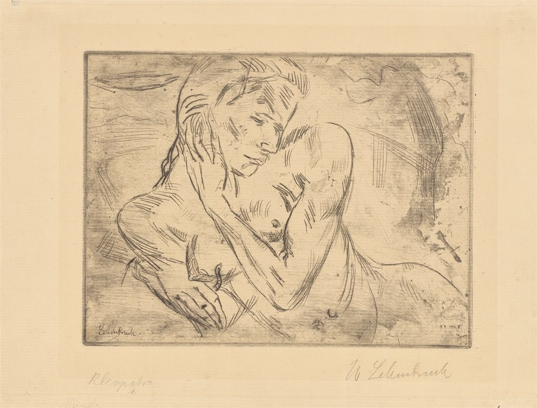 Wilhelm Lehmbruck. ”Kleopatra I”. 1911: Wilhelm Lehmbruck (Duisburg 1881 – 1919 Berlin). ”Kleopatra I”. 1911 Etching on ivory-coloured laid paper. 17,7 × 23,9 cm (24,7 × 32,4 cm) (7&