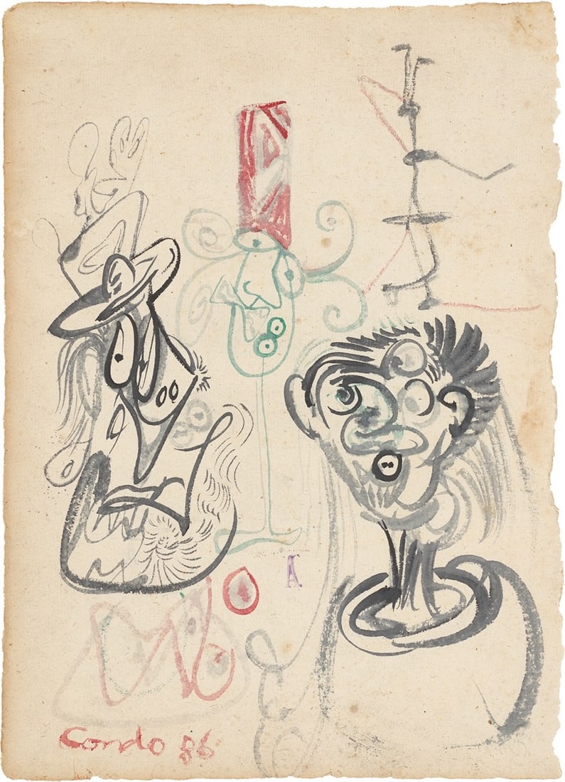 George Condo. Heads. 1986: George Condo (Concord, New Hampshire 1957 – lives in New York). Heads. 1986 India ink on old laid paper. 25,4 × 18,5 cm (10 × 7 ¼ in.). Signed a